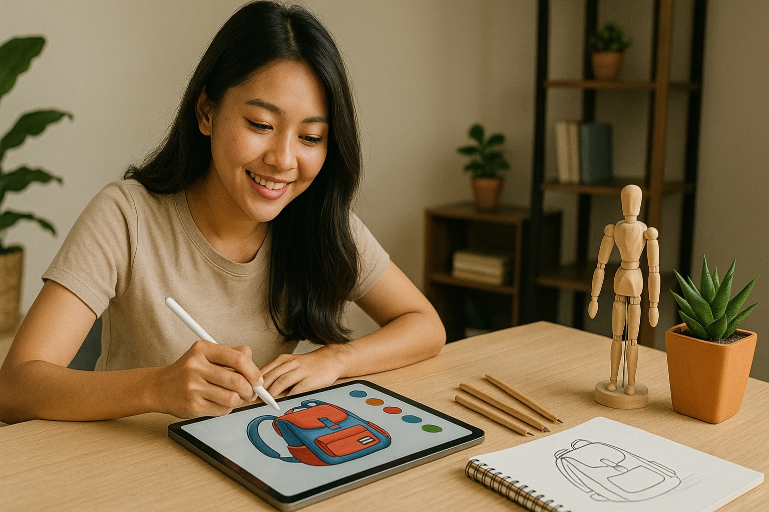 Contoh gambar desain produk sederhana menggunakan template minimalis di Canva.
