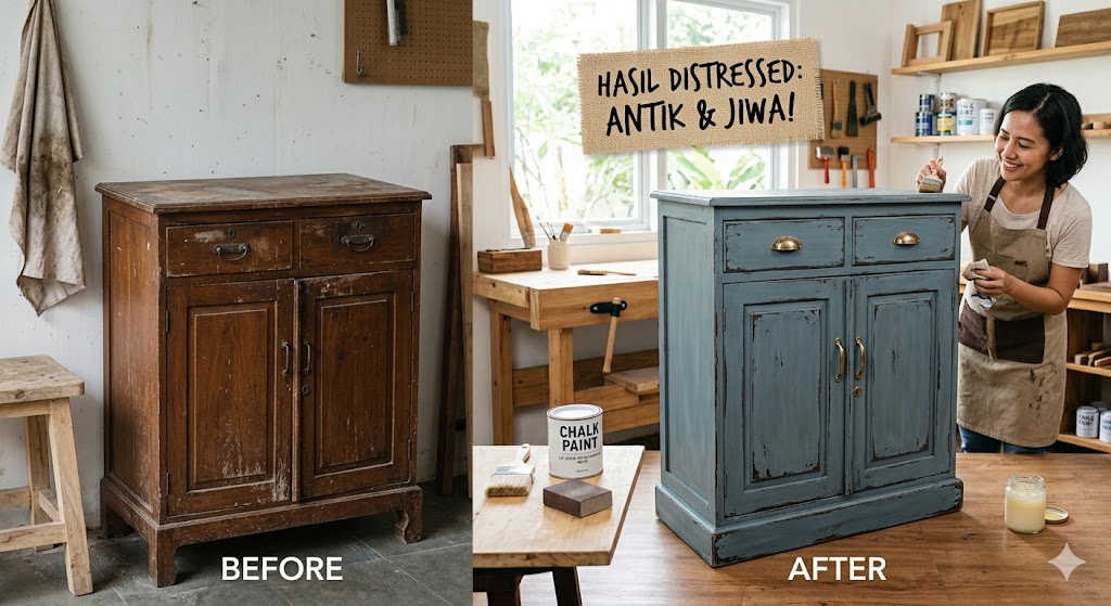 cat ulang lemari bekas: teknik distressed agar terlihat antik